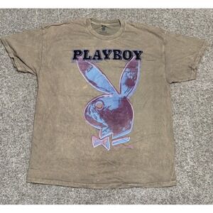 Playboy Andy Warhol LOGO Graphic Tan T-Shirt X-Large Short Sleeve Crew Neck